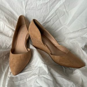 Nude Suede Pointed Toe Pump Wedges